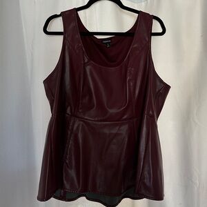 Torrid Burgundy Faux Leather Peplum Tank Top Size 1